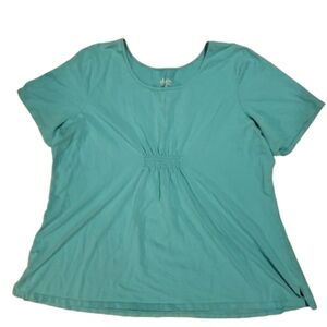 D & Co Women's Teal Scrunched Summer Short Sleeve Top T Shirt 2X